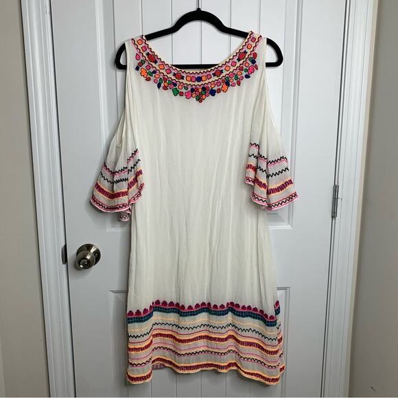 Anthropologie Pia Pauro embroidered cold shoulder festival dress vacation size M - Picture 6 of 9